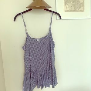 Blue and white gingham ruffled cami